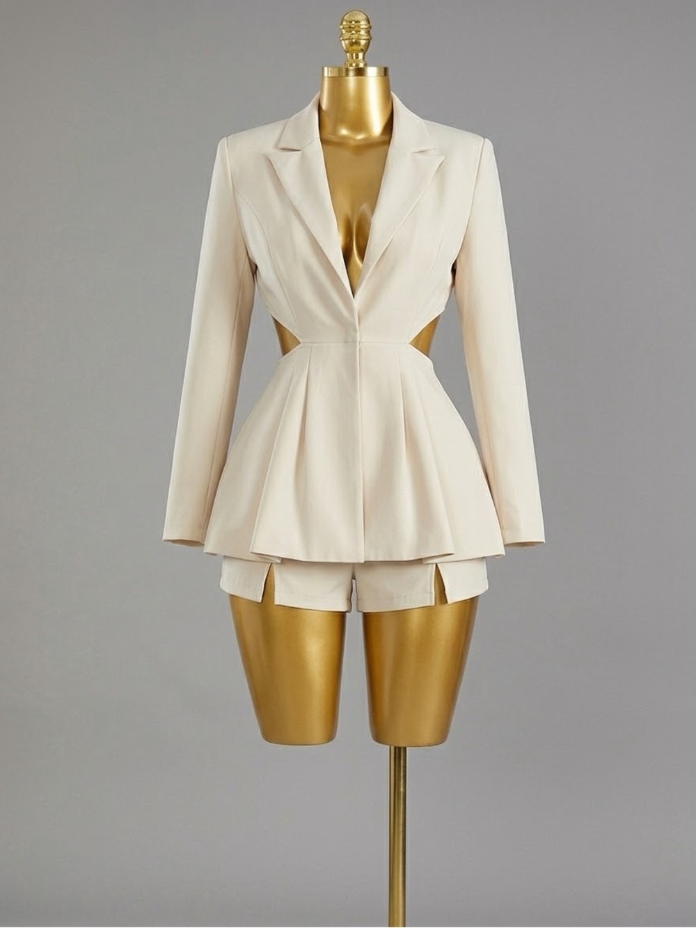 Tailored Cream Peplum Blazer Jacket and short set